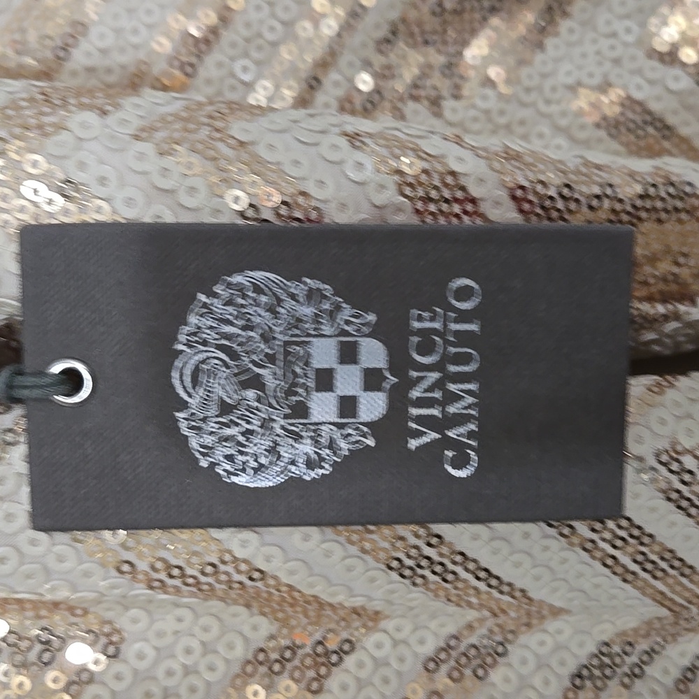 Vince Camuto Gold & Cream Sequin Chevron Dress Size 12 NWT - Picture 4 of 7